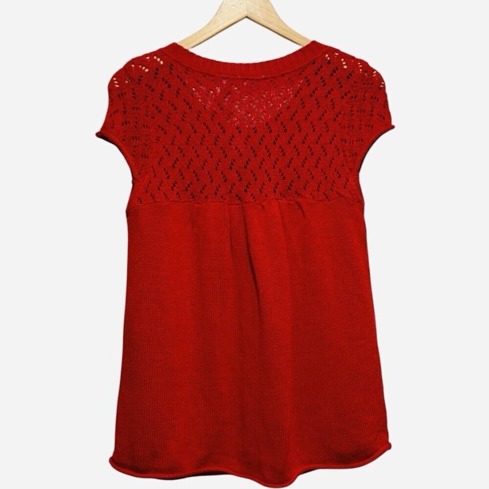 Y2K Babydoll Cherry Tomato Red Cardigan Sweater Knit Short Sleeve Womens Medium - Picture 4 of 8